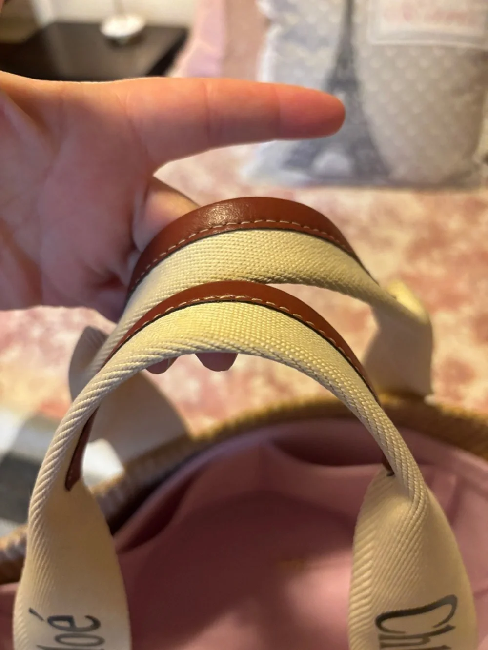 Chloé Straw Tote with Branded Canvas Straps - Natural Brown & Cream - Picture 3 of 8